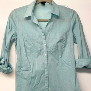 Ann Taylor linen roll-up sleeve button down Sz 0